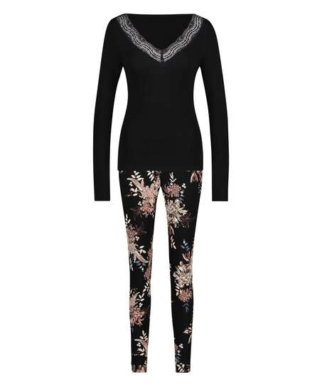 Dahlia Long-sleeved Pyjama Set, Black