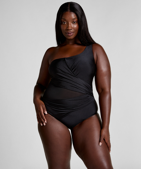 Shaping Shell Mesh Swimsuit, Black