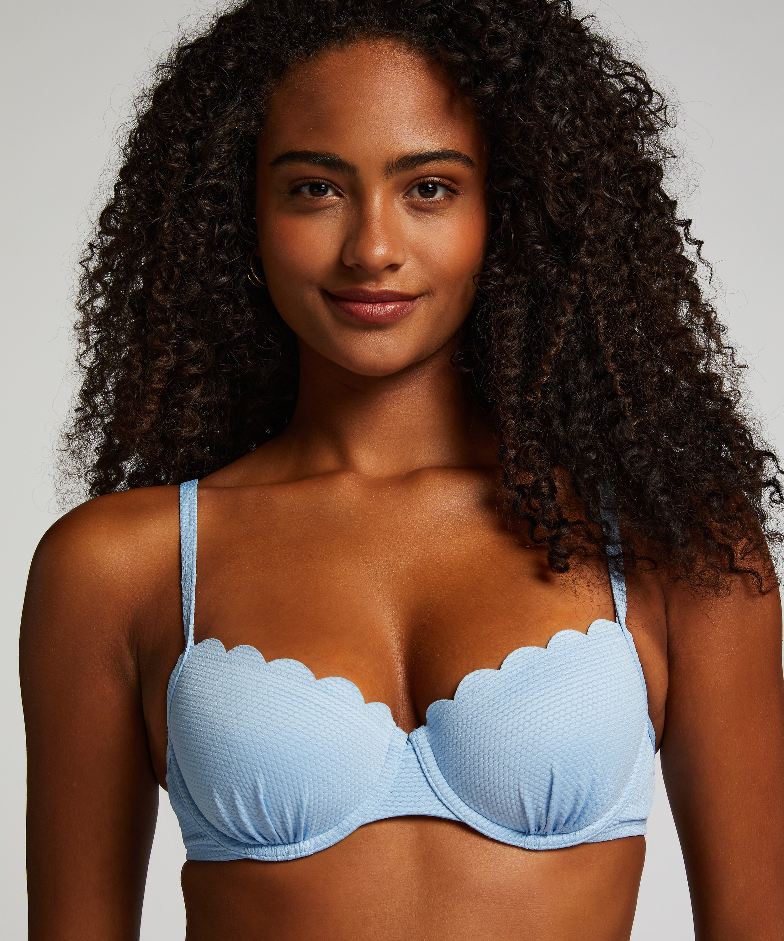 Scallop Padded Underwired Bikini Top, Blue, main