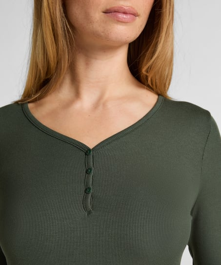 Longsleeved Pyjama Top Henley, Green