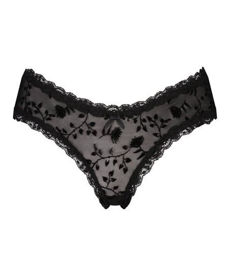 V-shaped Brazilian knickers mesh, Black