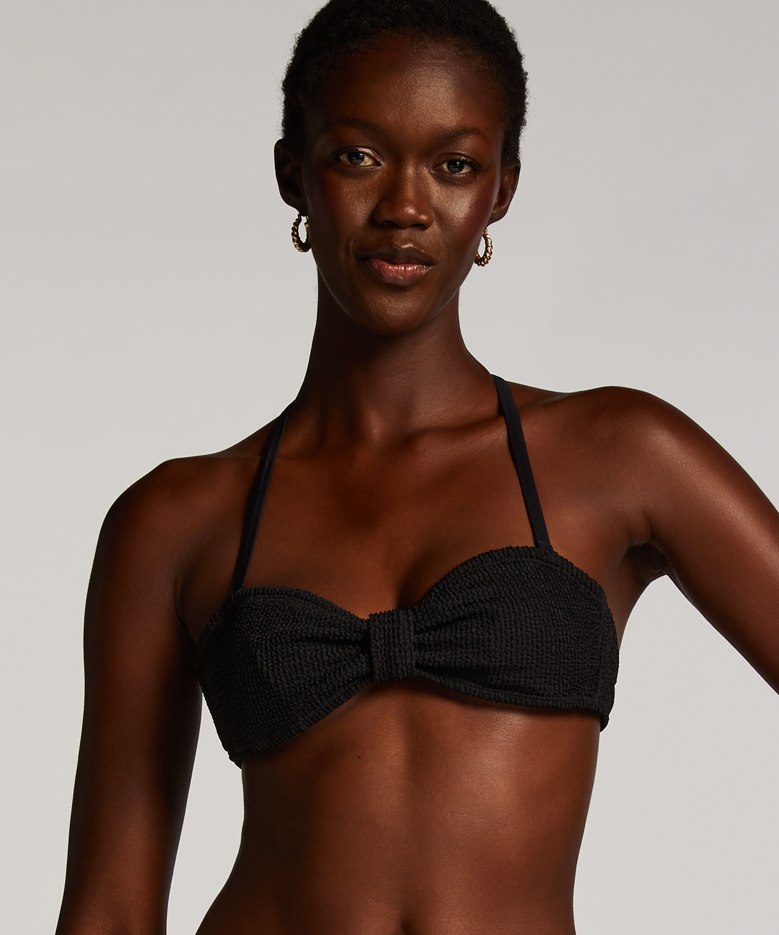 Crinkle Bandeau Bikini Top, Black