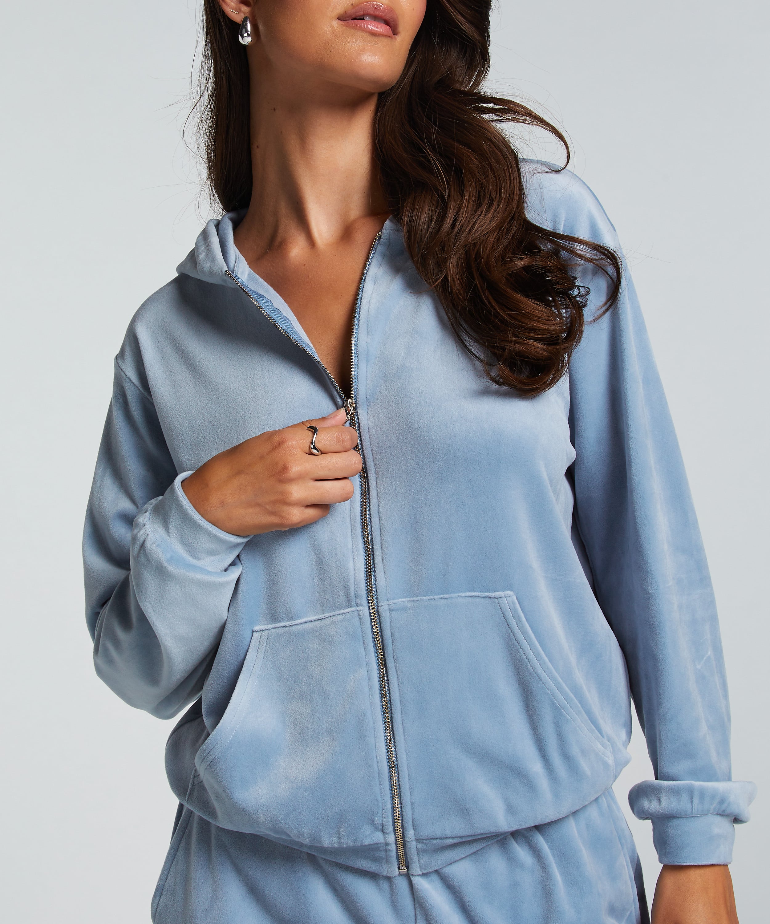Velour hoodie jacket, Blue, main