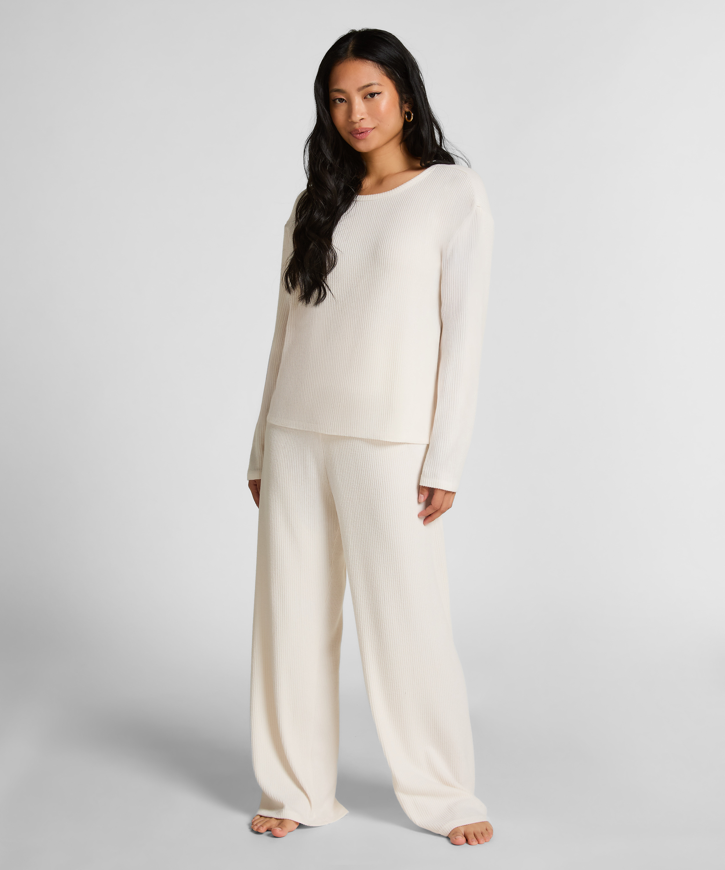 Jersey Long-Sleeved Pyjama Top, White, main