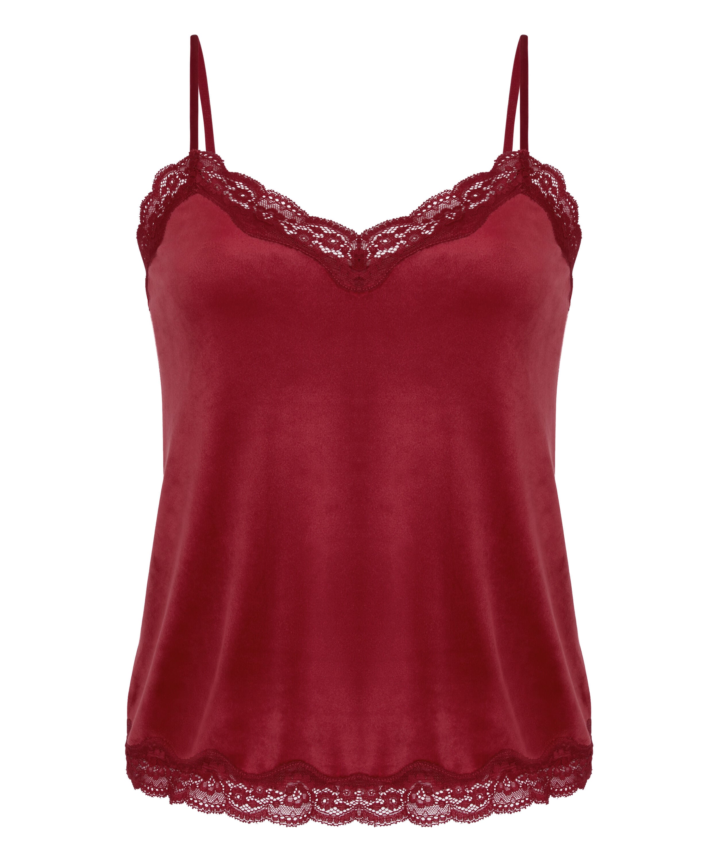 Velours Lace Cami Top, Red