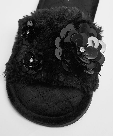 Floral slippers, Black