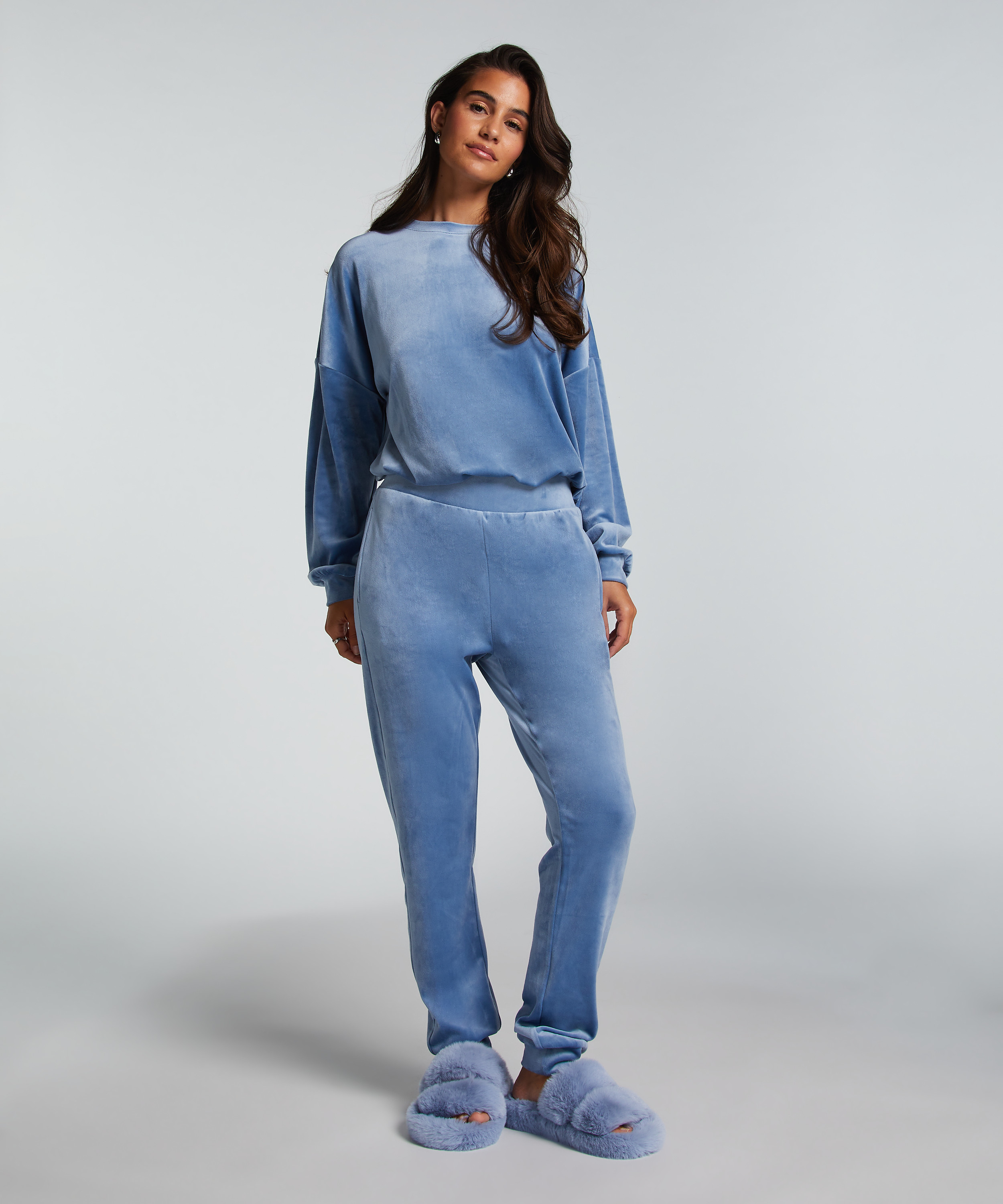 Petite Velours Jogging Bottoms, Blue, main