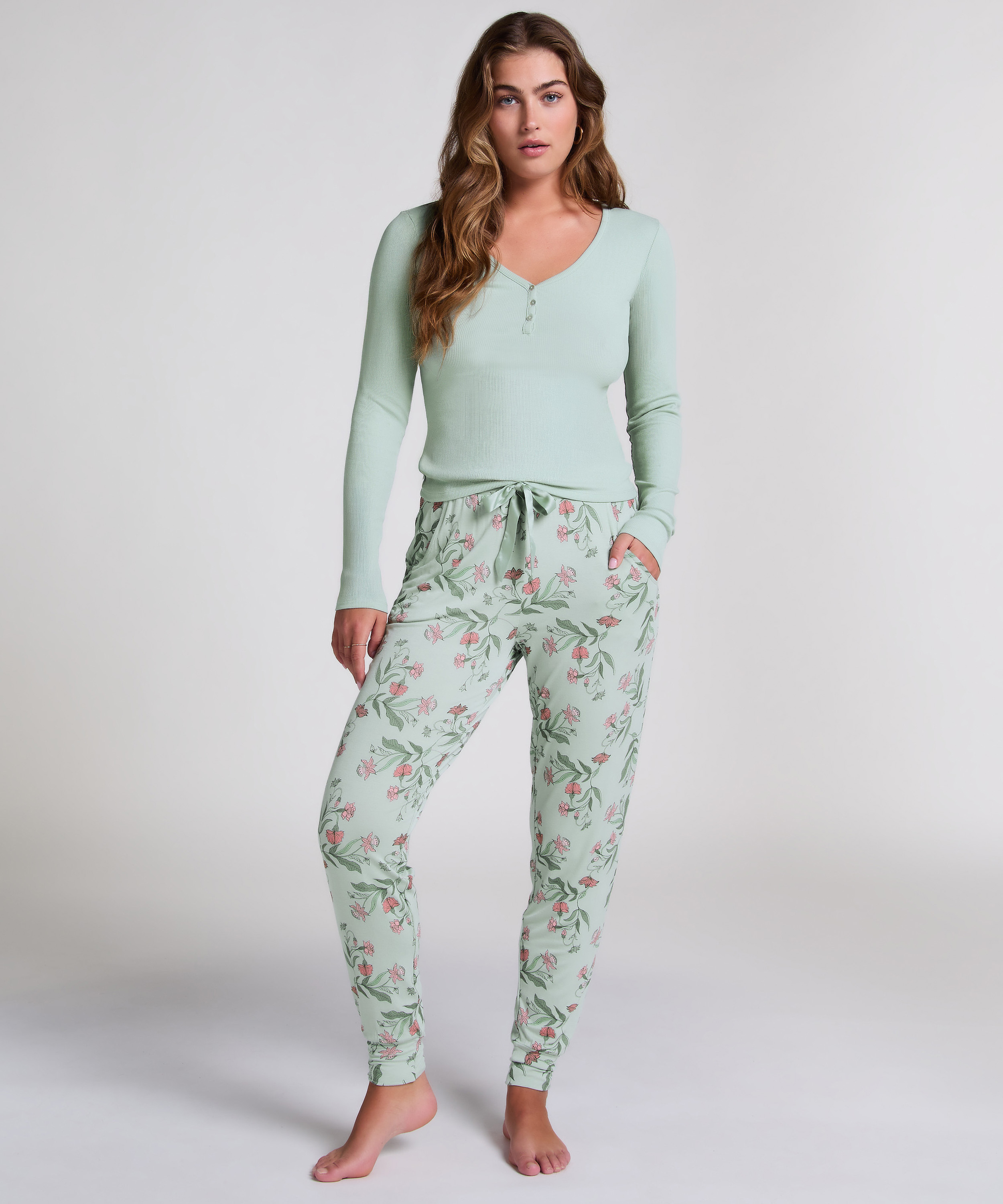 Long-Sleeved Pyjama Top, Green, main