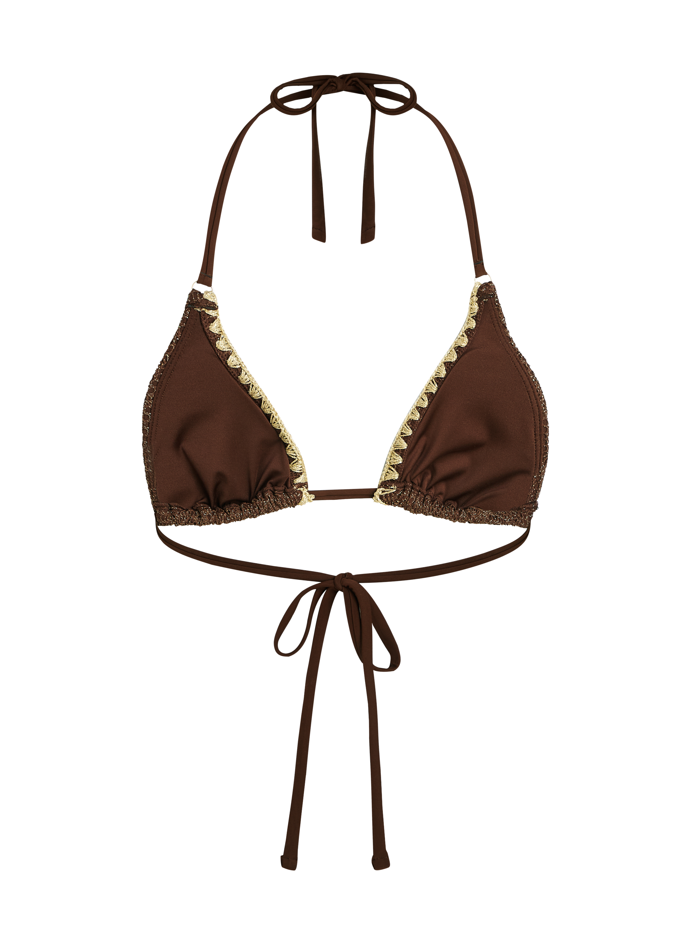 Triangle Crochet Bikini Top, Brown, main