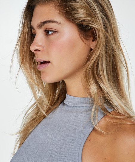 Seamless high neck rib top, Gray