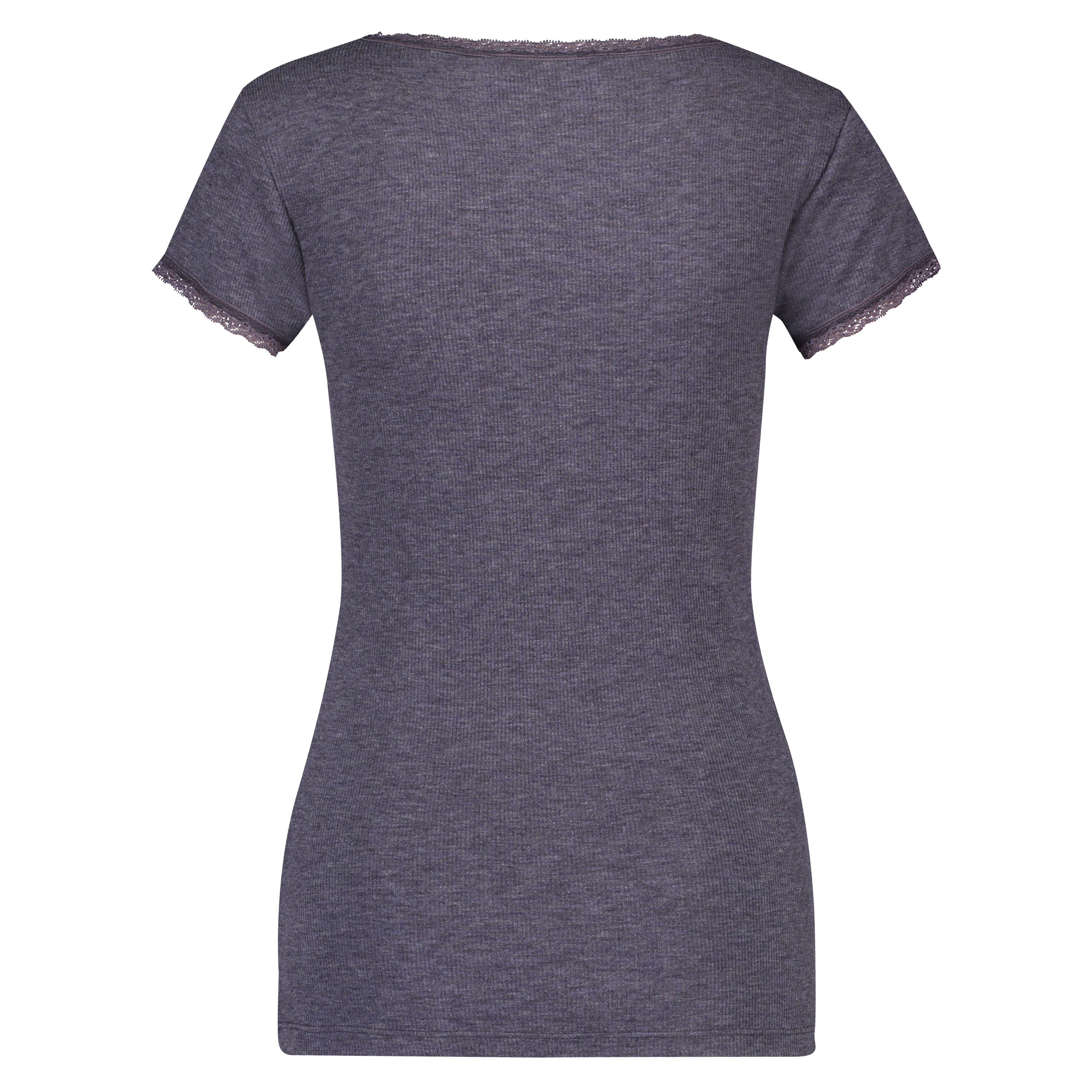 Ribbed Short-Sleeved V-Neck Pyjama Top, Gray, main