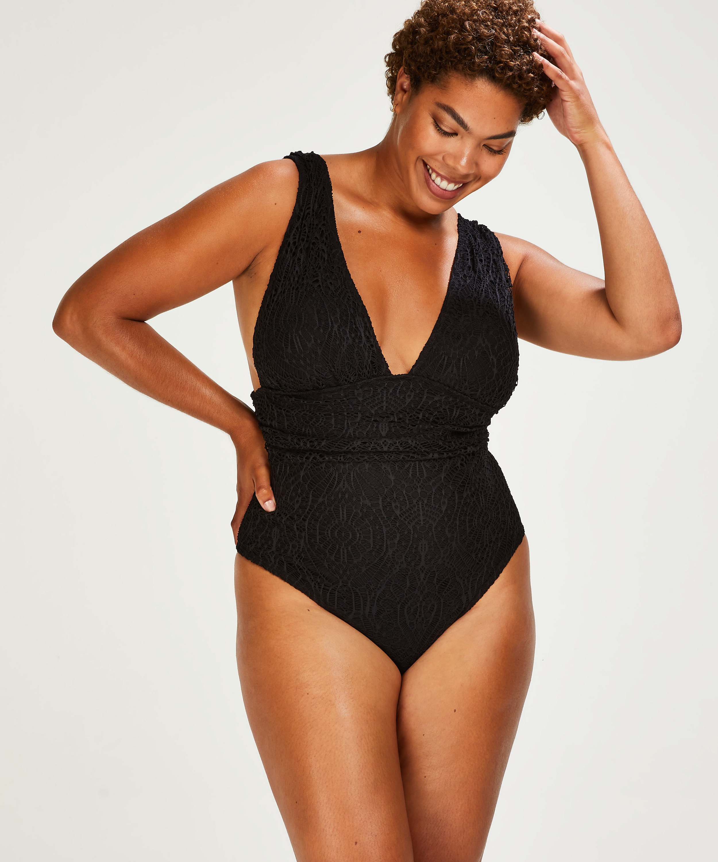 Crochet swimsuit, Black, main