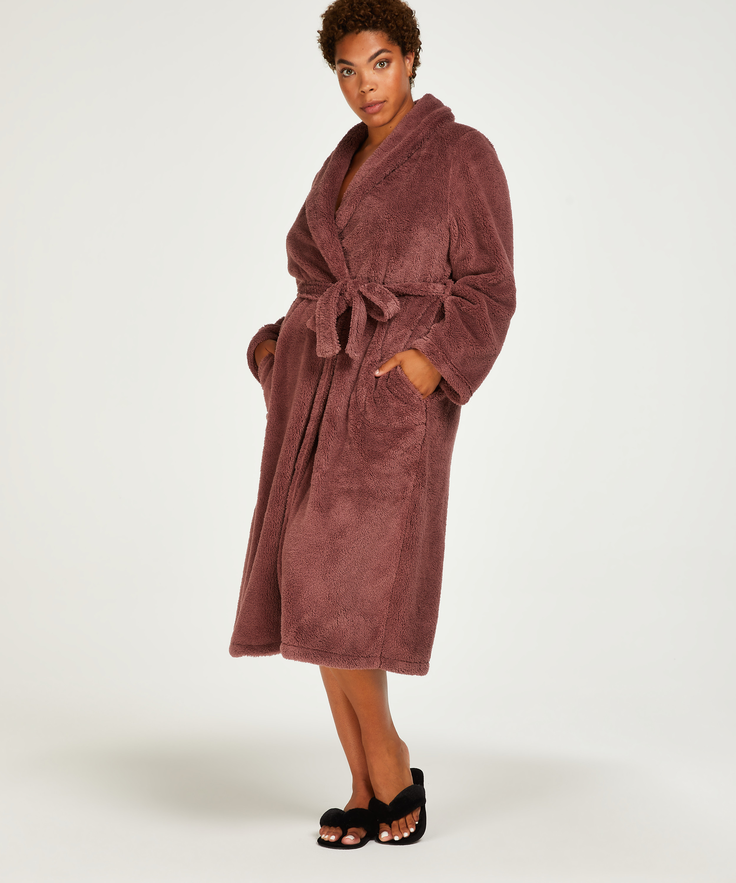 Long Fleece Bathrobe, Purple, main
