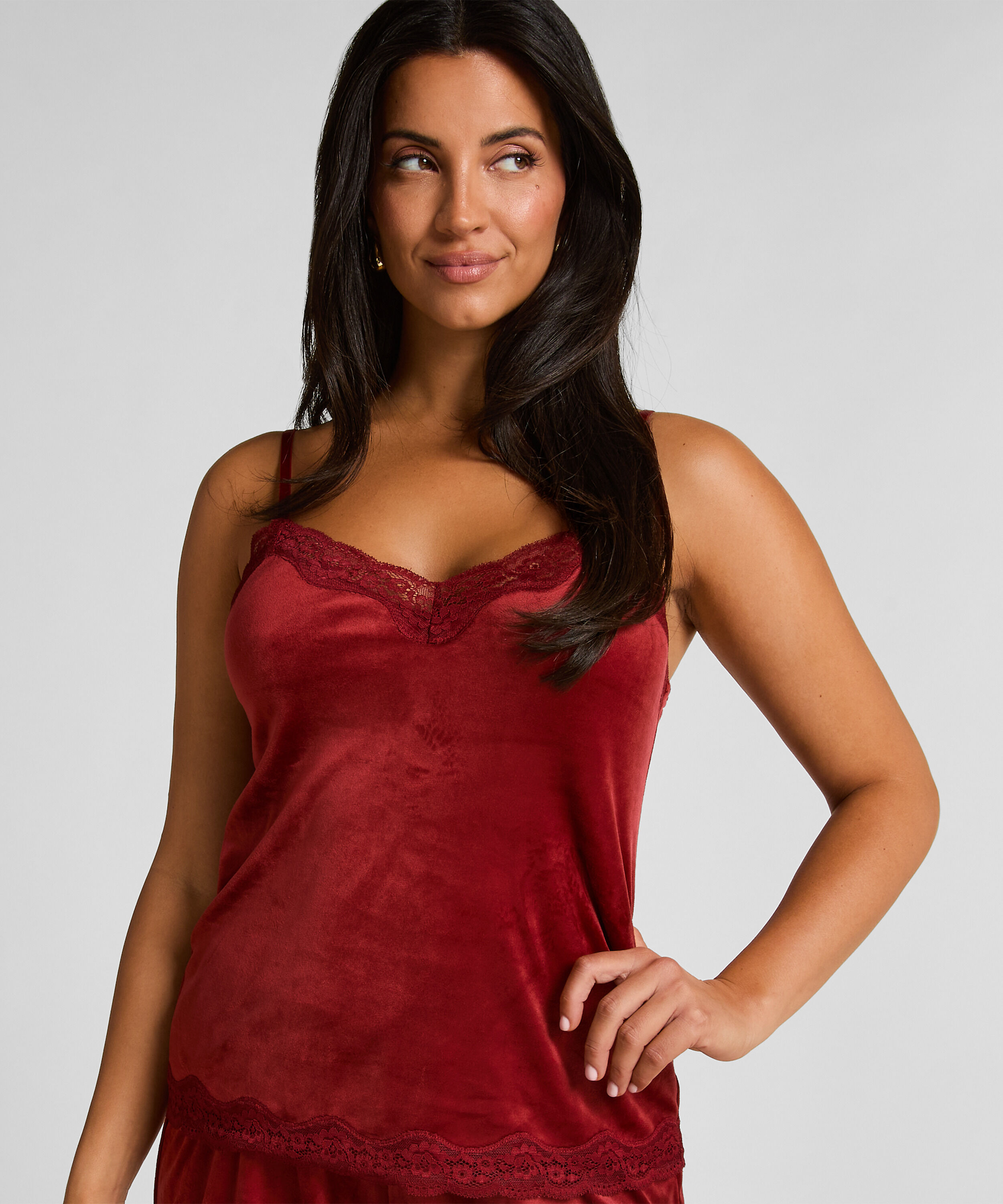 Velours Lace Cami Top, Red