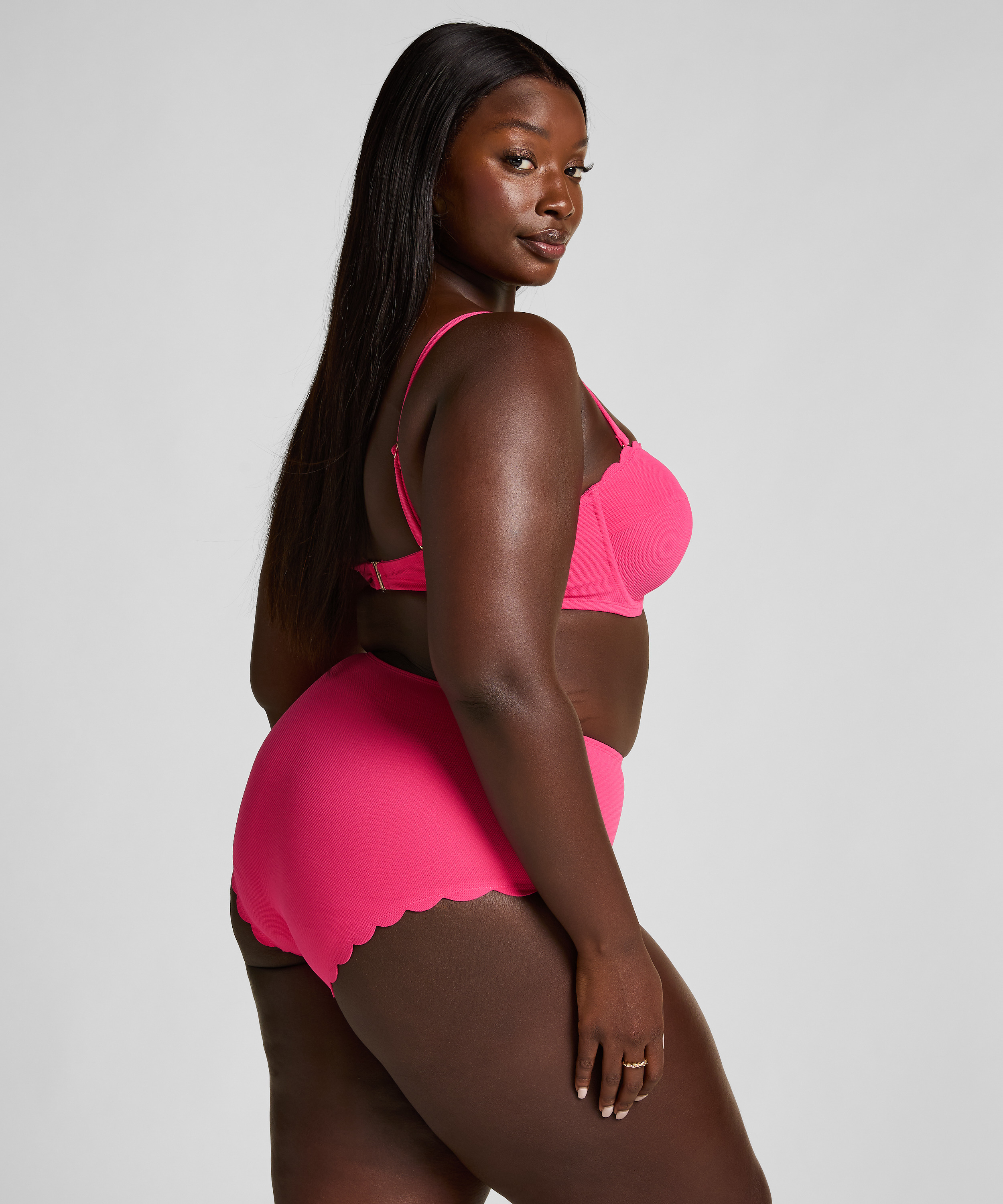 Scallop High Waist Rio Bikini Bottom, Pink, main