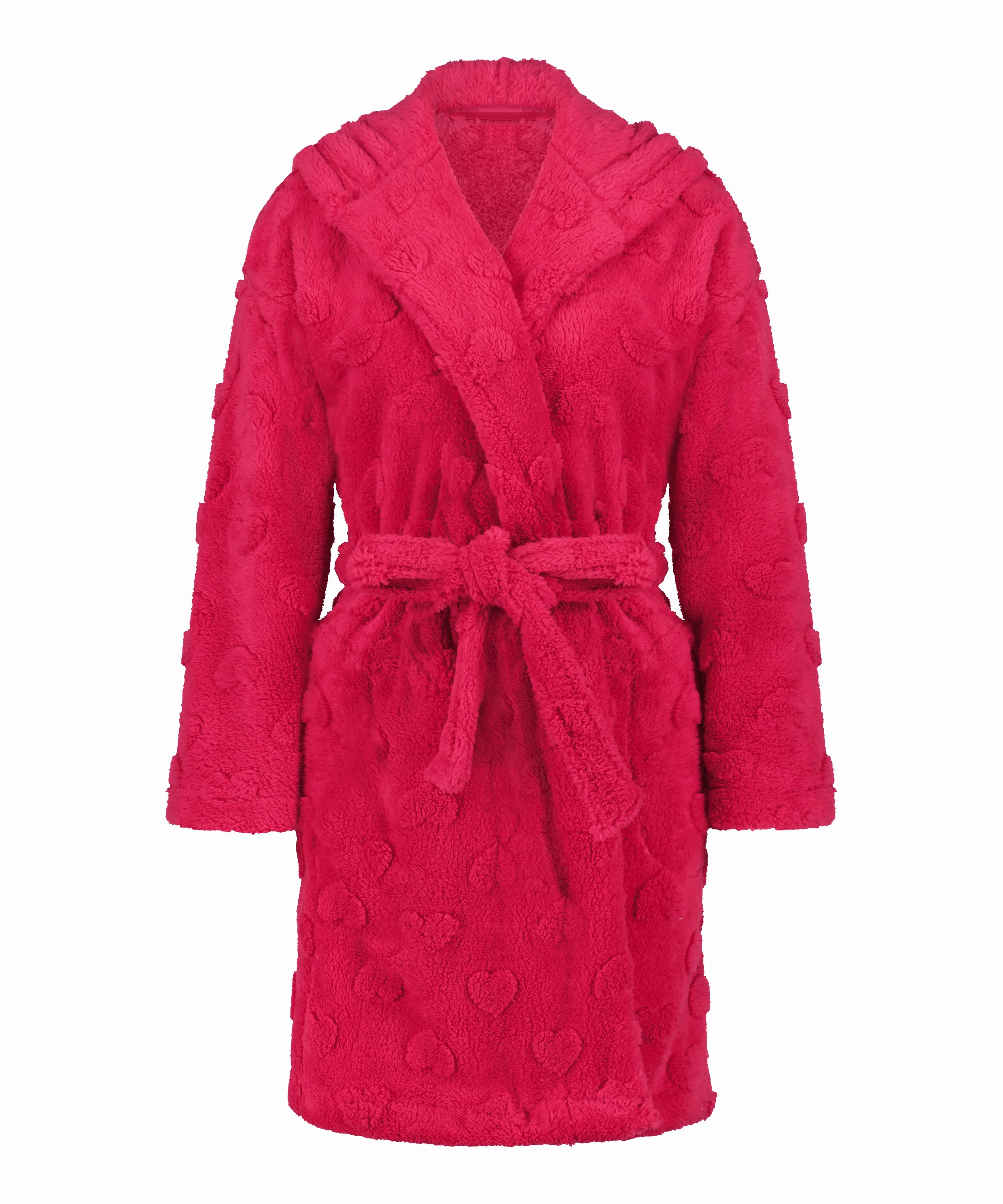 Short Fleece Bathrobe, Pink, main