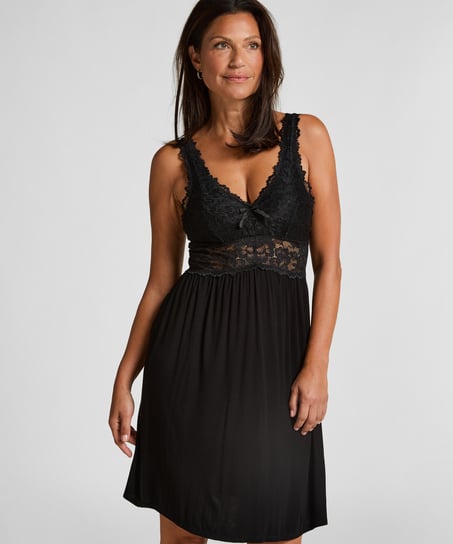 Nora Lace Slip Dress, Black