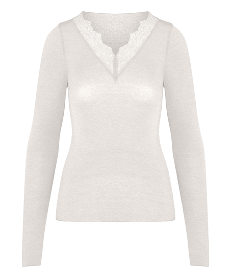 super soft Lace V-Neck shirt with Cashmere, White