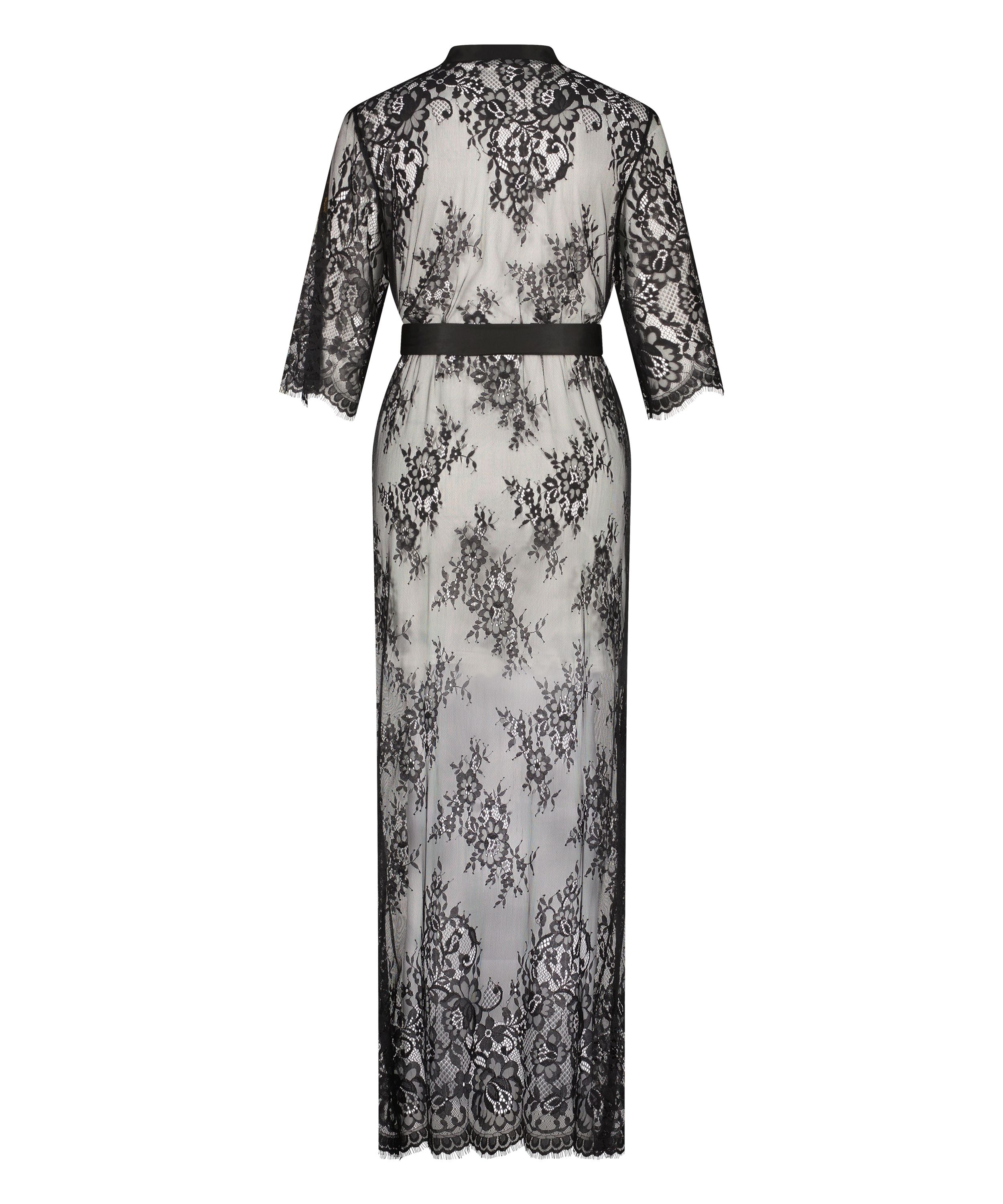 Long Allover Lace Kimono, Black, main