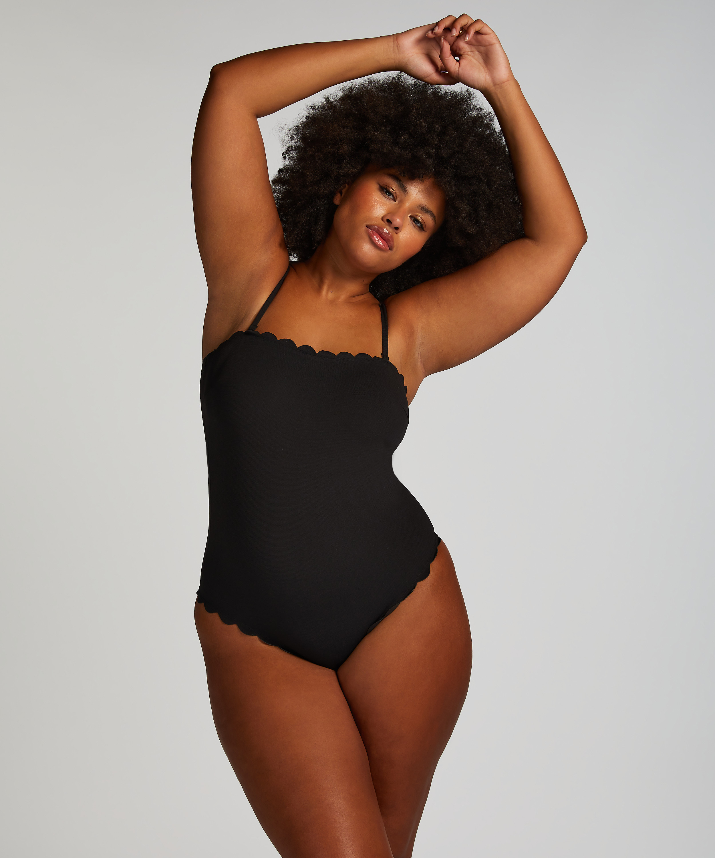 Bandeau Scallop Swimsuit, Black, main