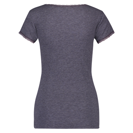 Ribbed Short-Sleeved V-Neck Pyjama Top, Gray