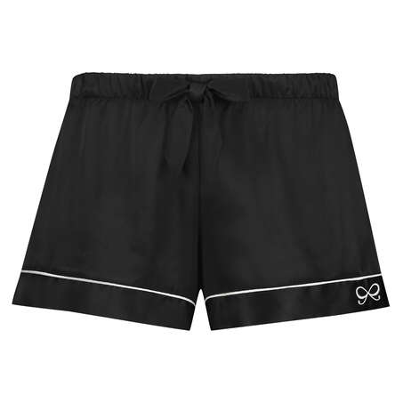 Satin Lace Pyjama Shorts, Black