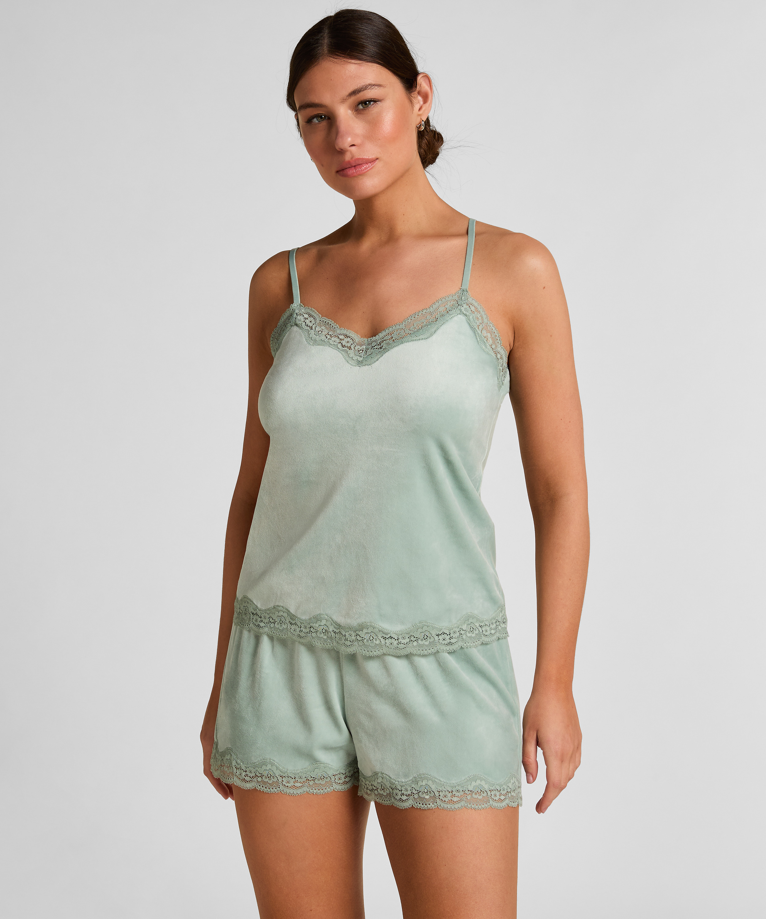 Velours Lace Cami Top, Green, main