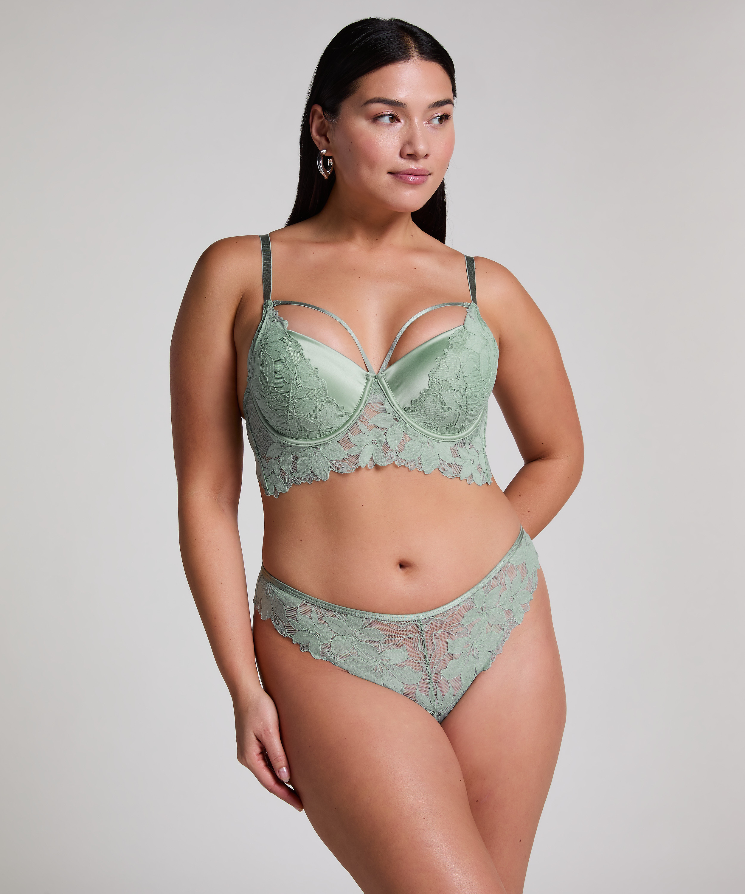 Ingrid Padded Underwired Longline bra, Green, main