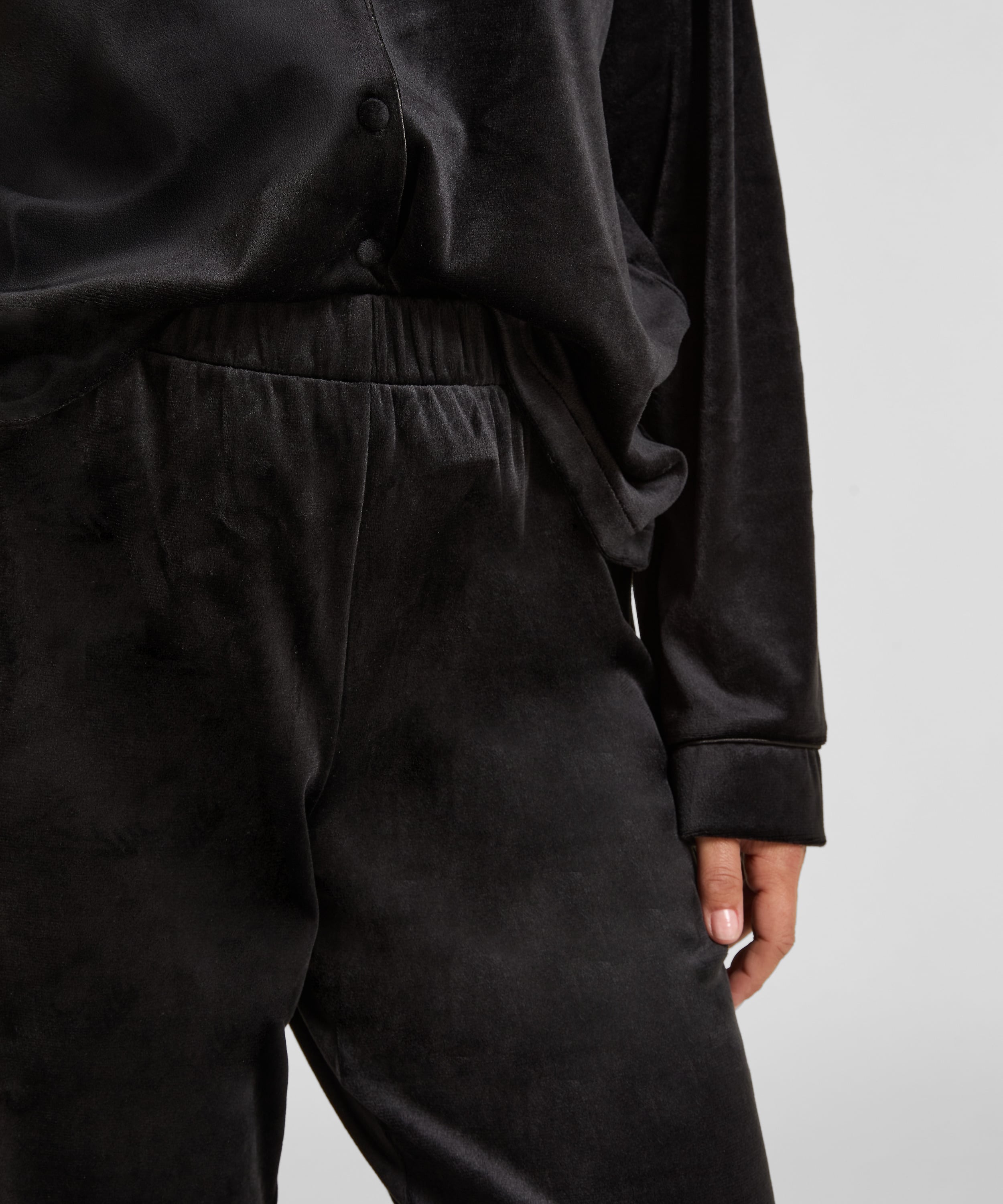 Velvet Pyjama Pants, Black, main