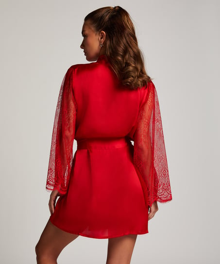 Satin Lace Kimono, Red