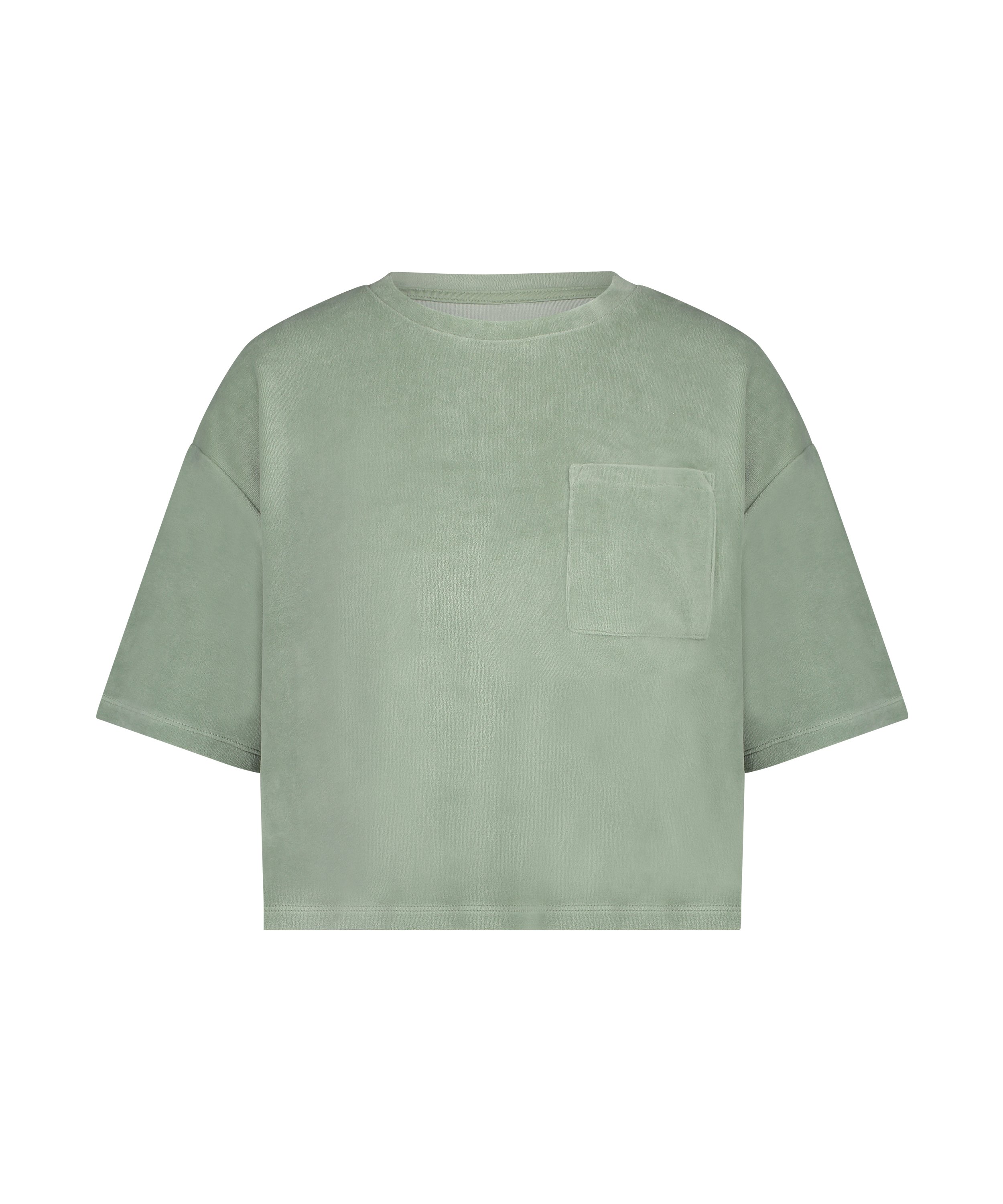 Short-sleeve velours top, Green, main