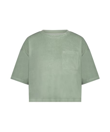 Short-sleeve velours top, Green