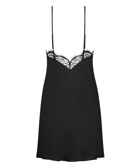 Satin Slip Dress, Black