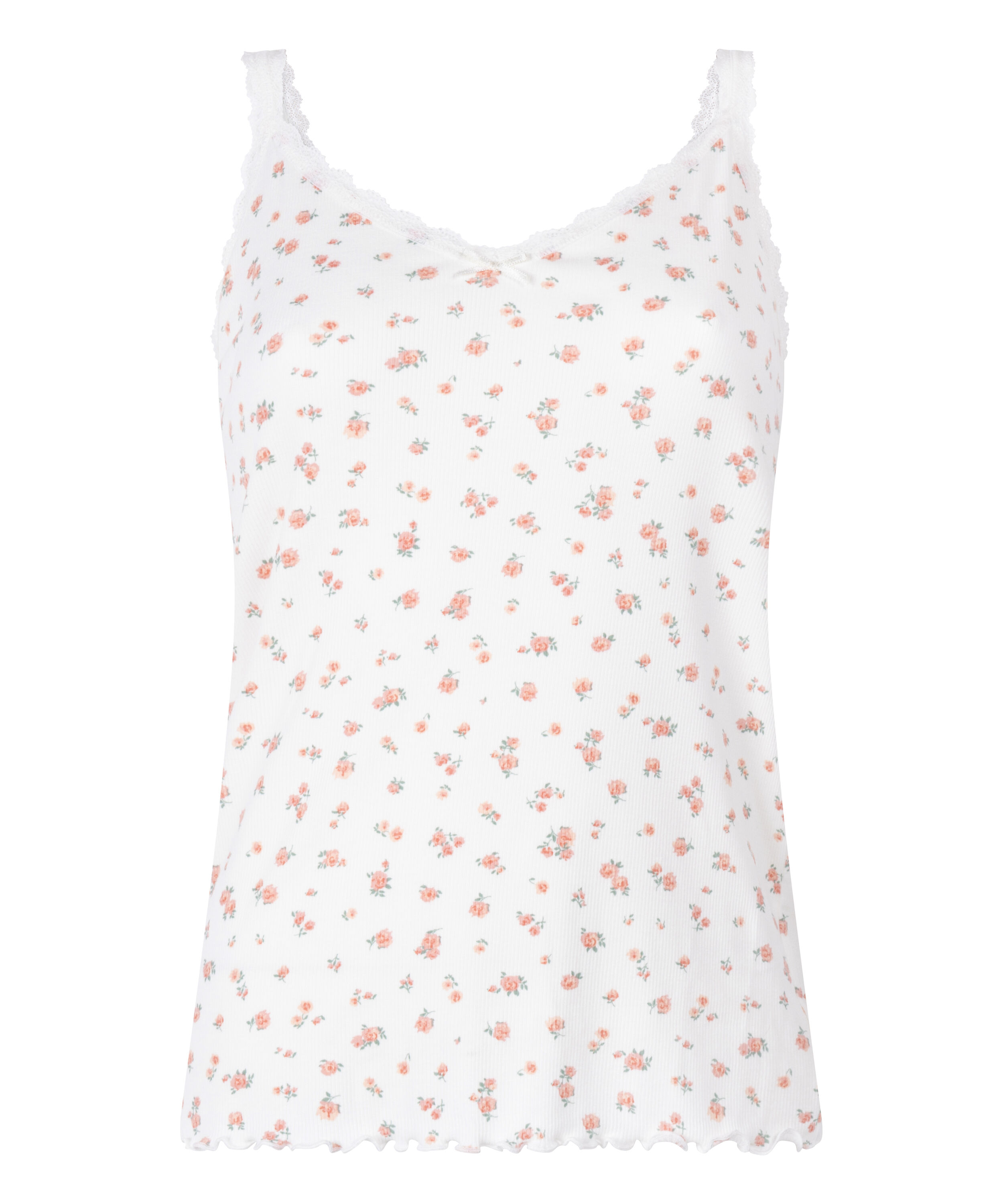 Ribbed Lace Cami, White