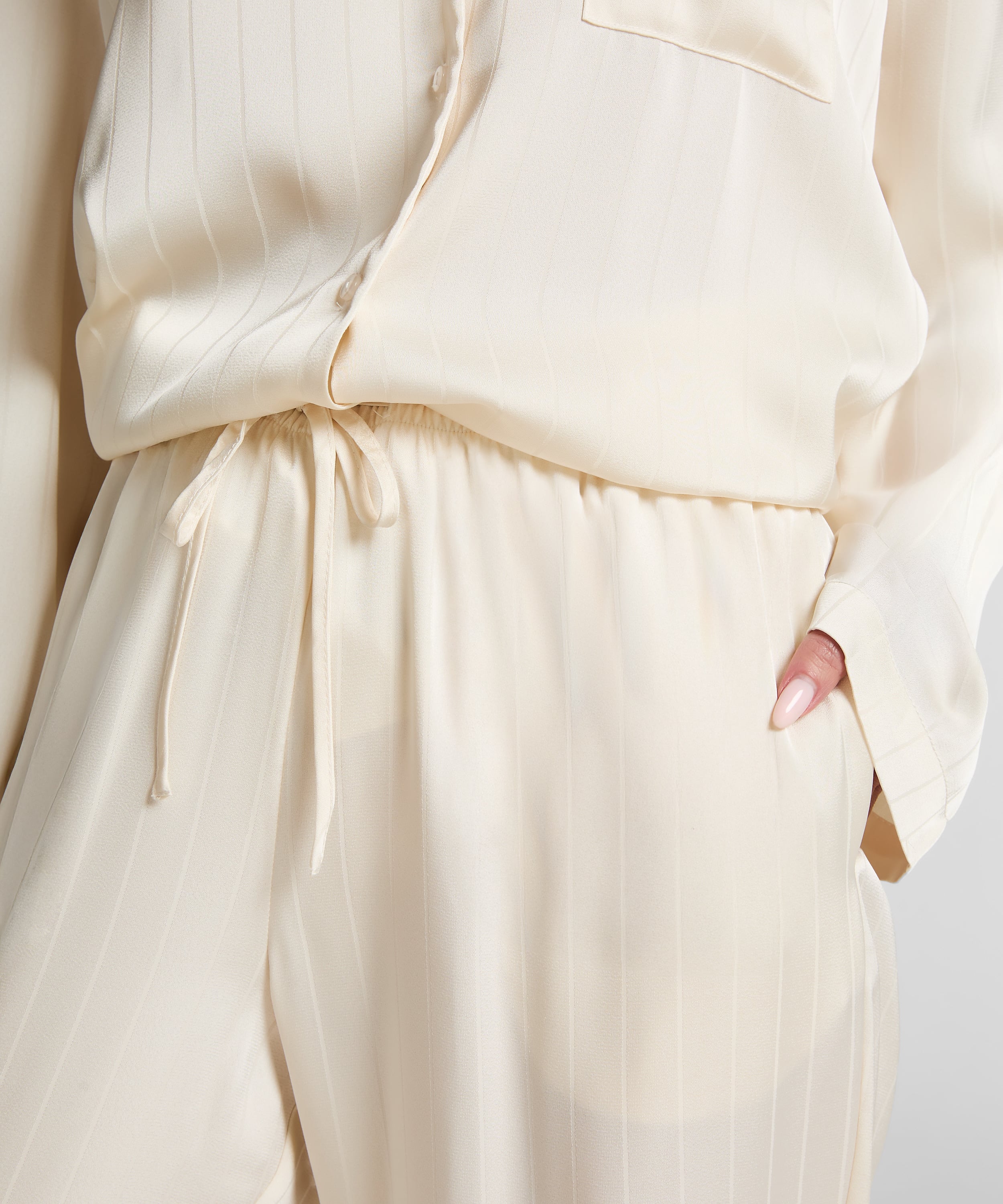 Satin Pinstripe Trousers, White, main