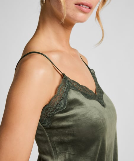 Velours Lace Cami Top, Green