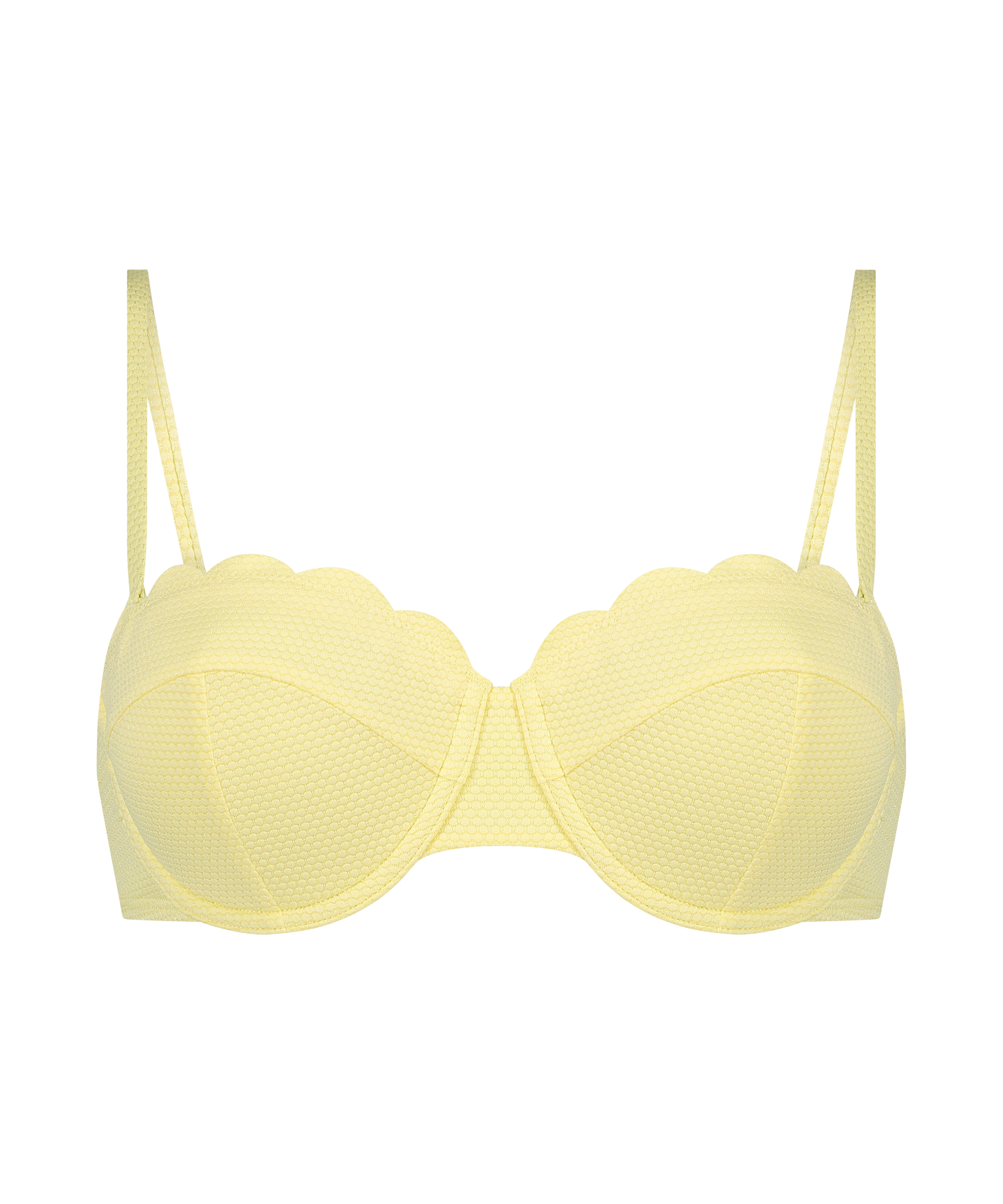 Scallop Padded Strapless Underwired Bikini Top, Yellow, main