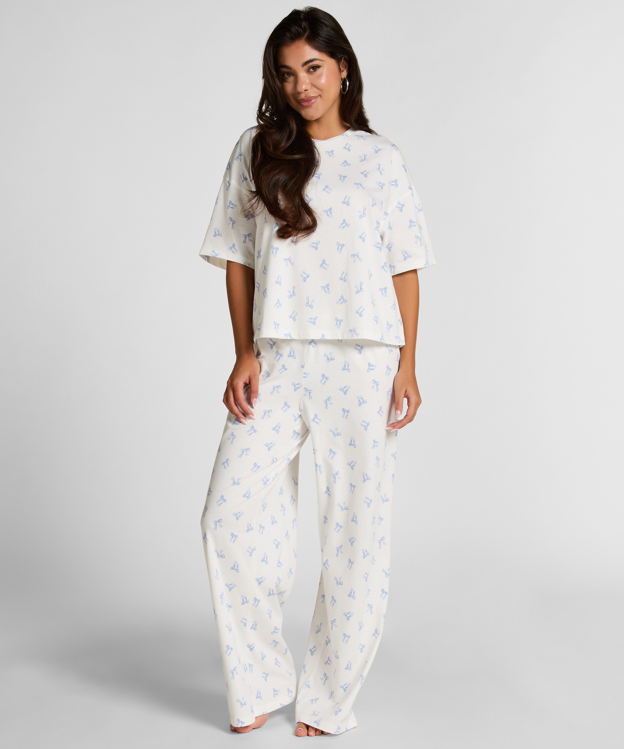 Pyjama Set Cotton Jersey Long, White, main