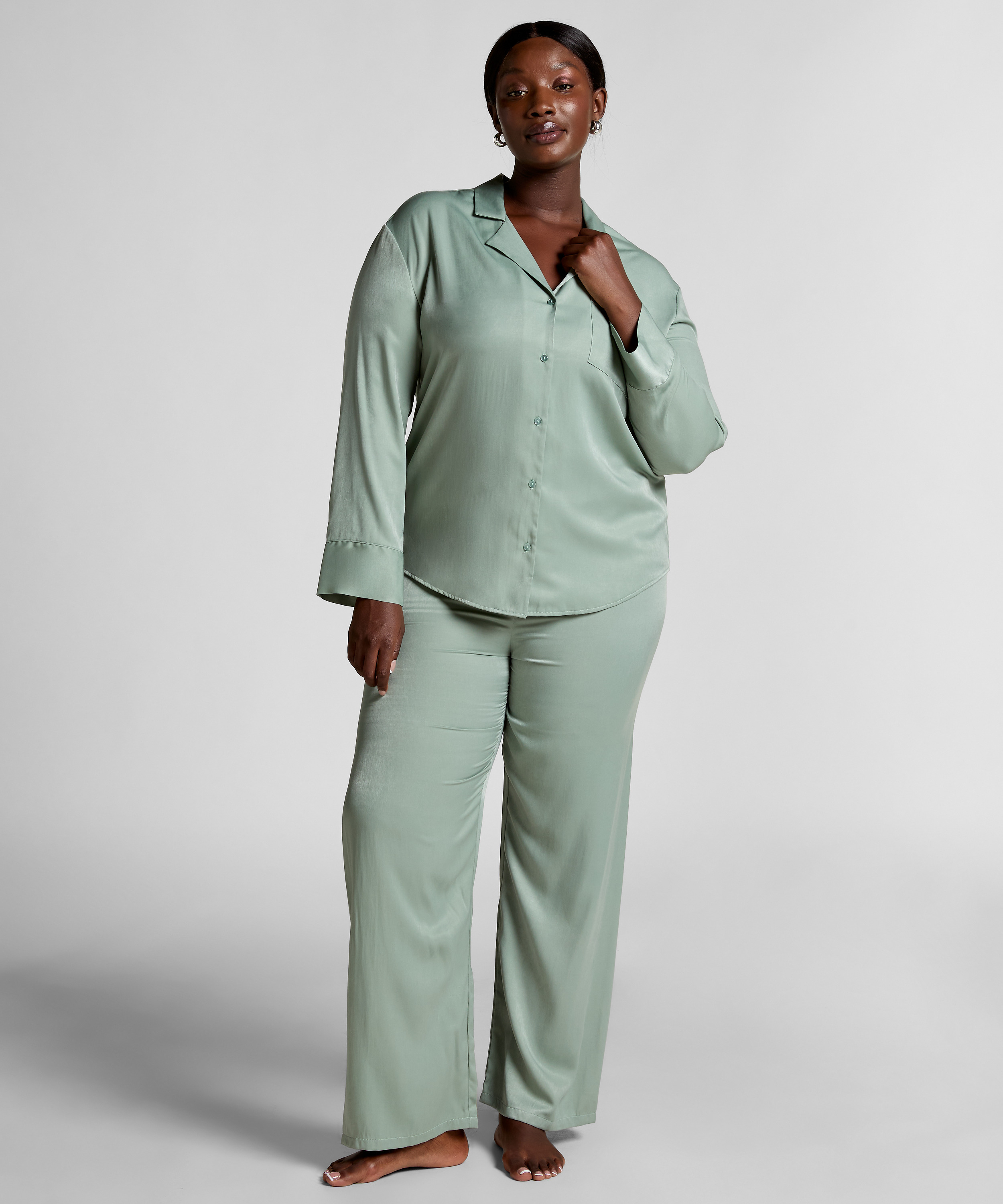 Satin Trousers, Green, main