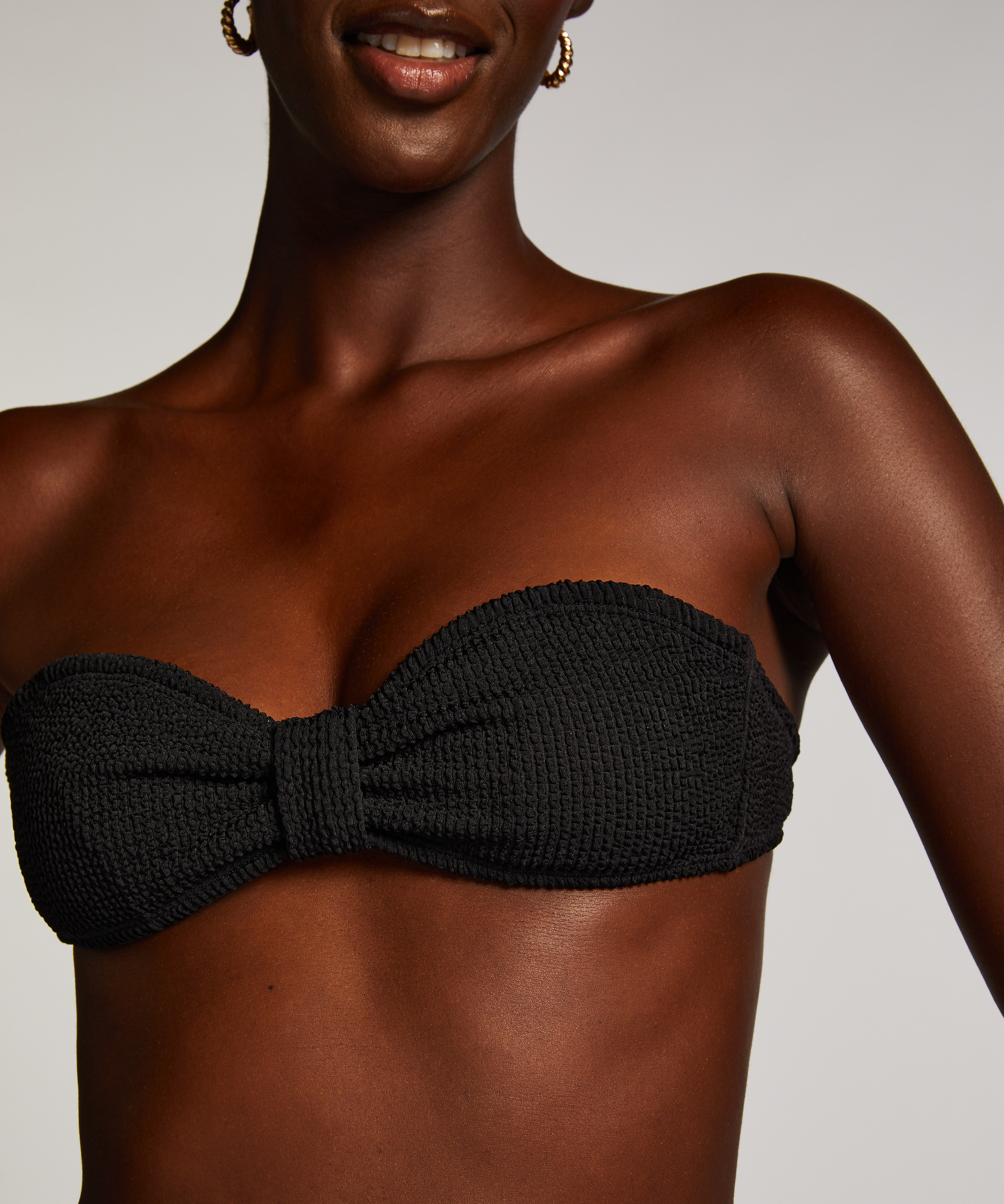 Crinkle Bandeau Bikini Top, Black, main