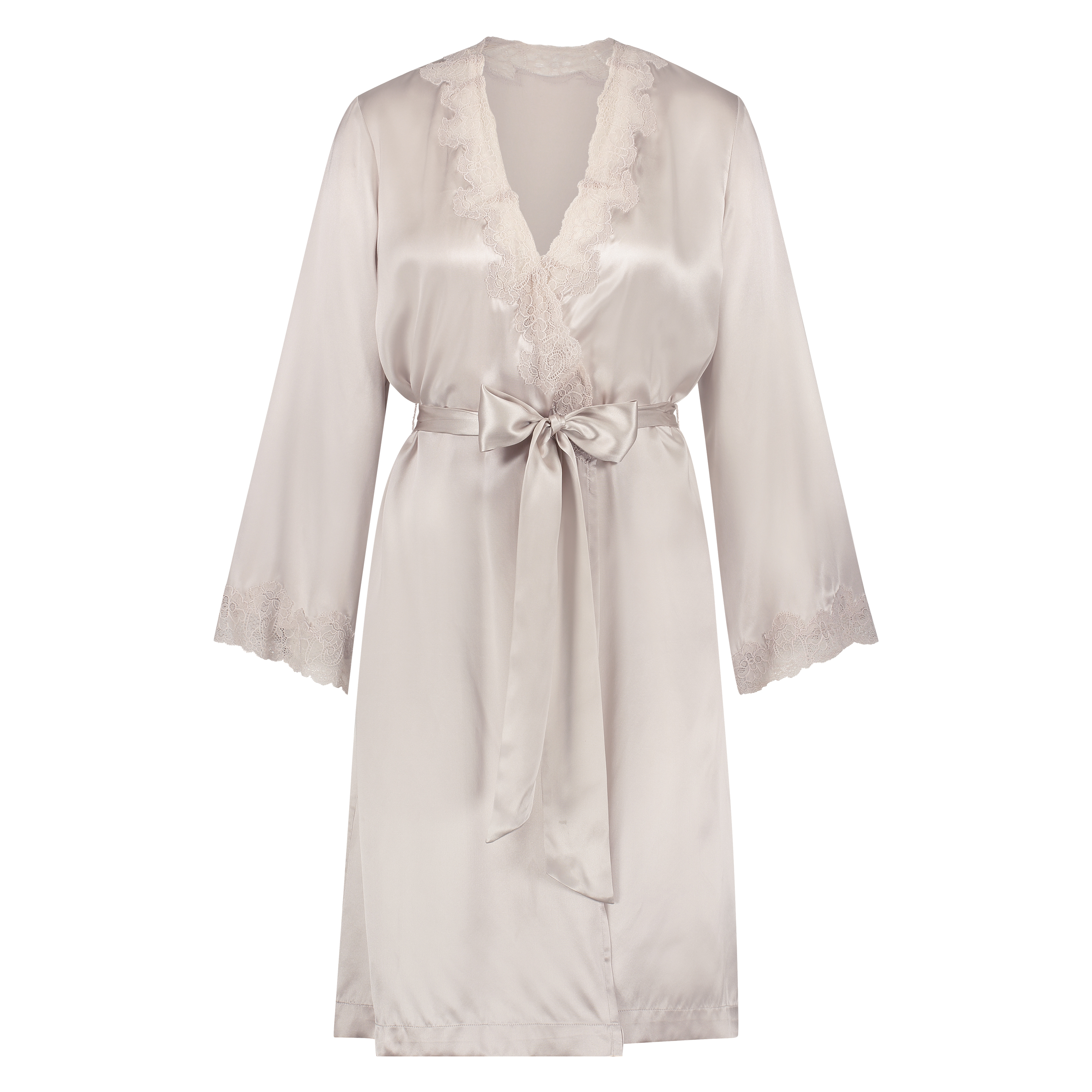 Silk lace trim kimono, Pink, main