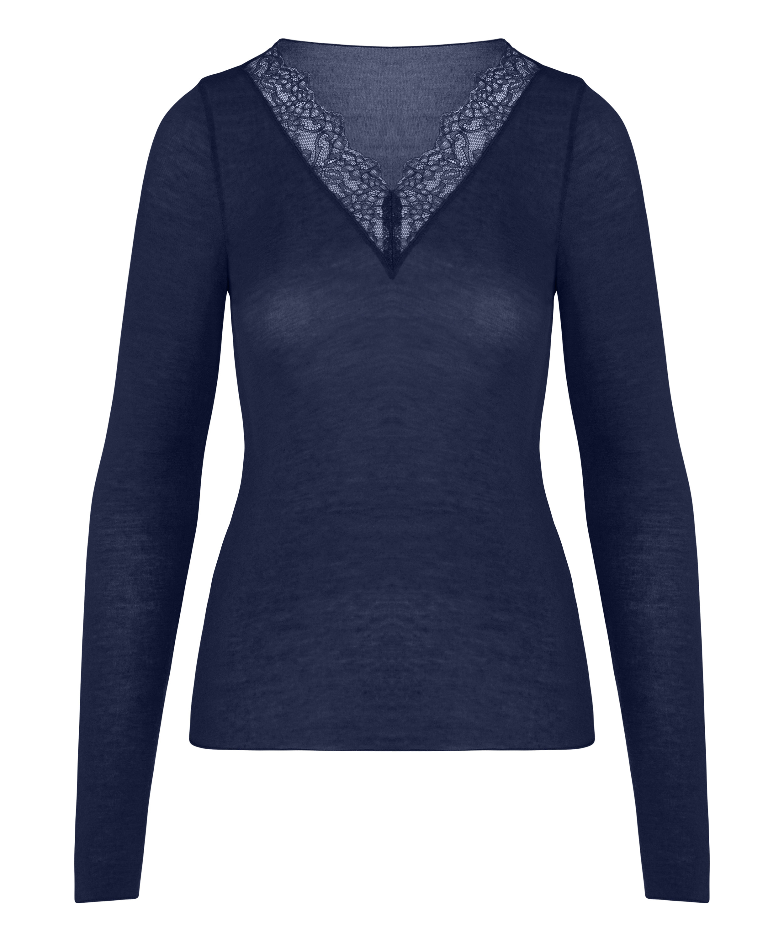 super soft Lace V-Neck shirt with Cashmere, Blue, main