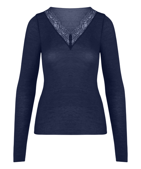 super soft Lace V-Neck shirt with Cashmere, Blue