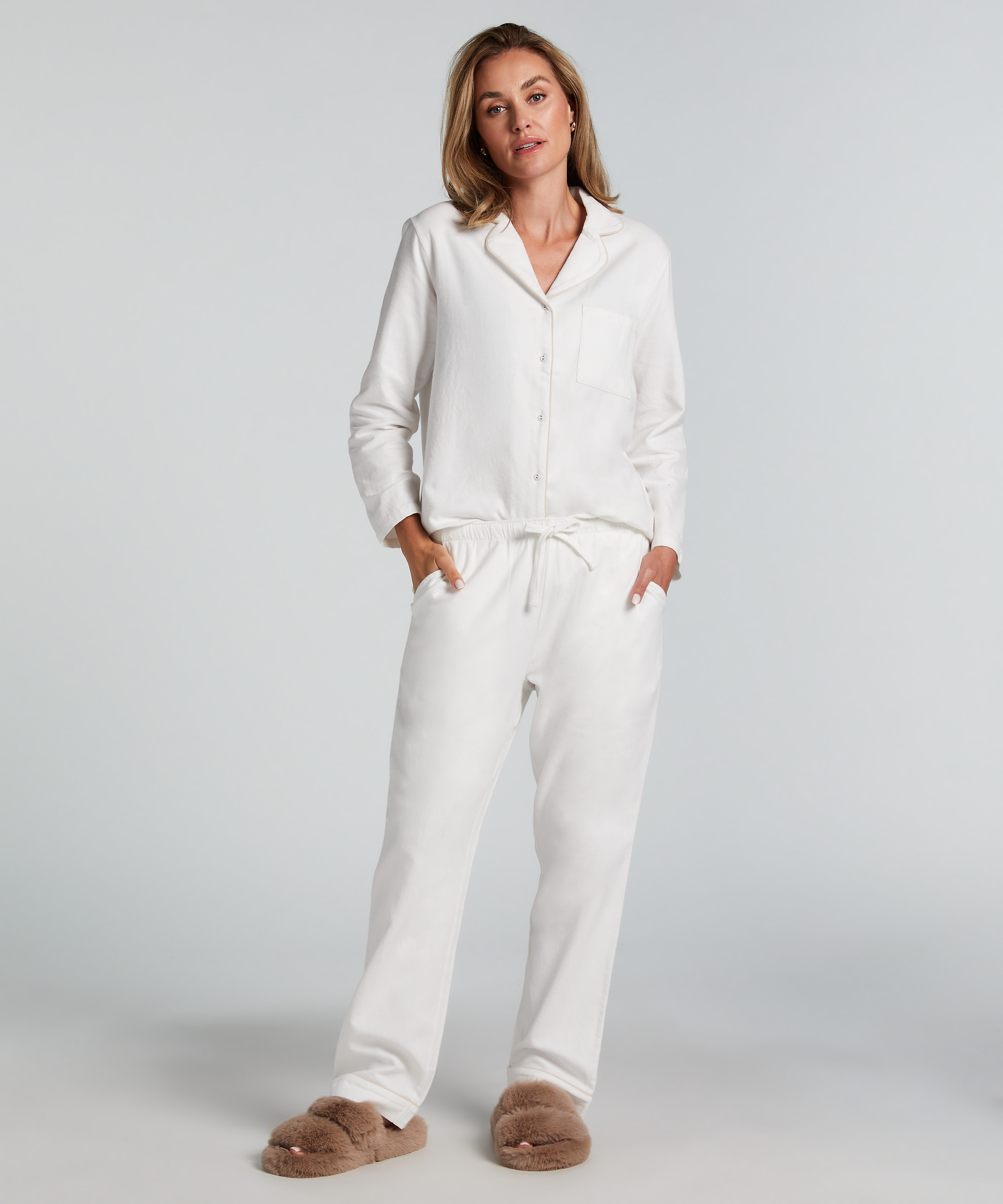 Flannel Pyjama Pants, White, main