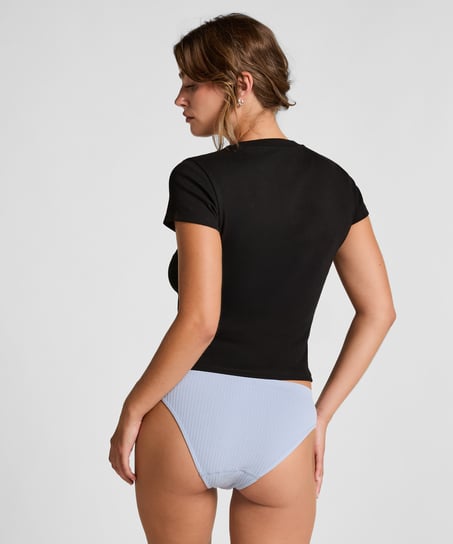 Ribbed Crew Neck Short-Sleeved Pyjama Top, Black
