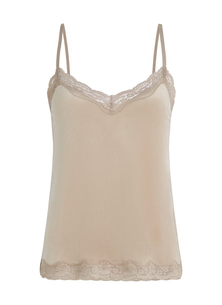 Velours Lace Cami Top, Beige