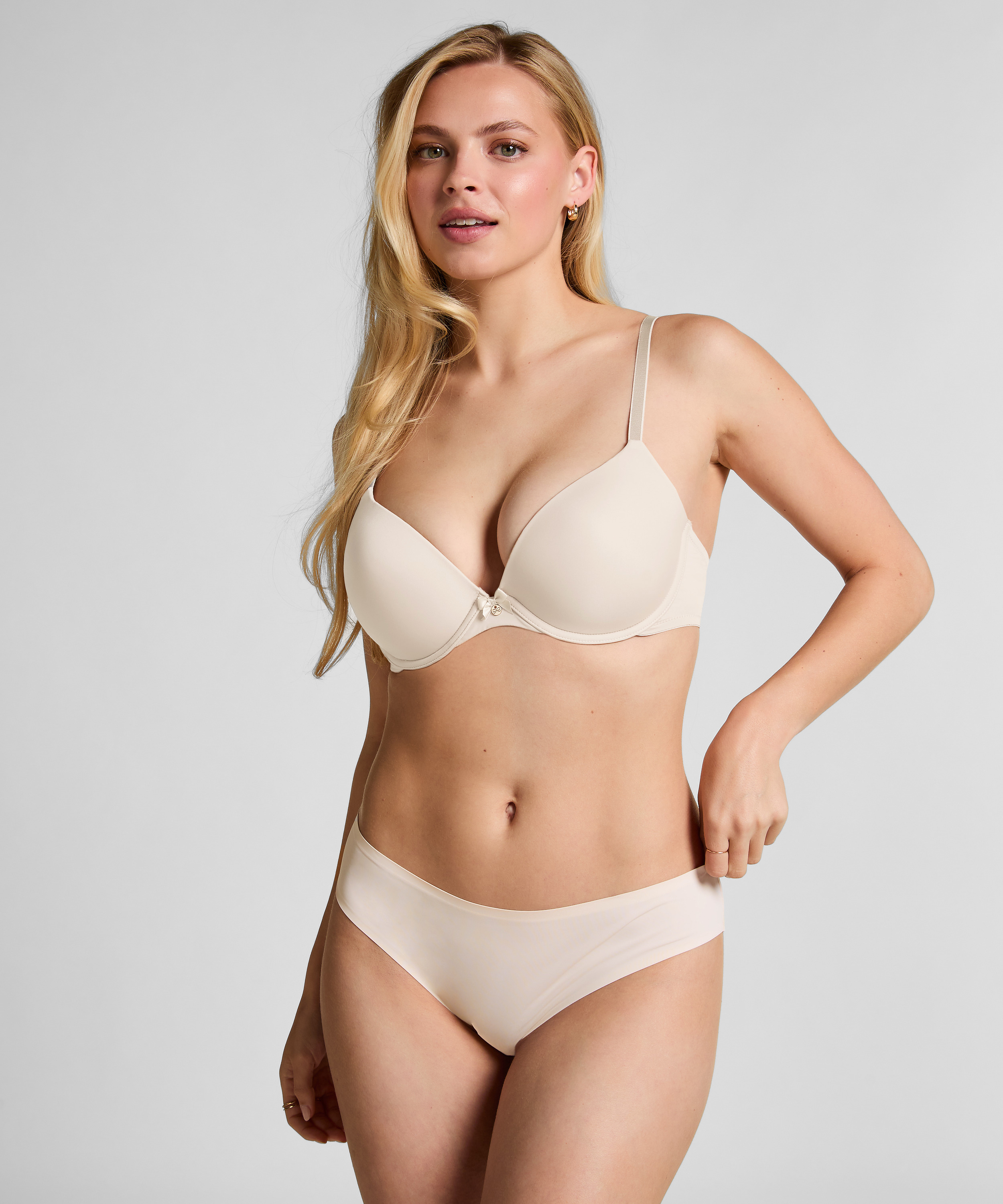 Plunge Padded Underwired Bra, Beige, main