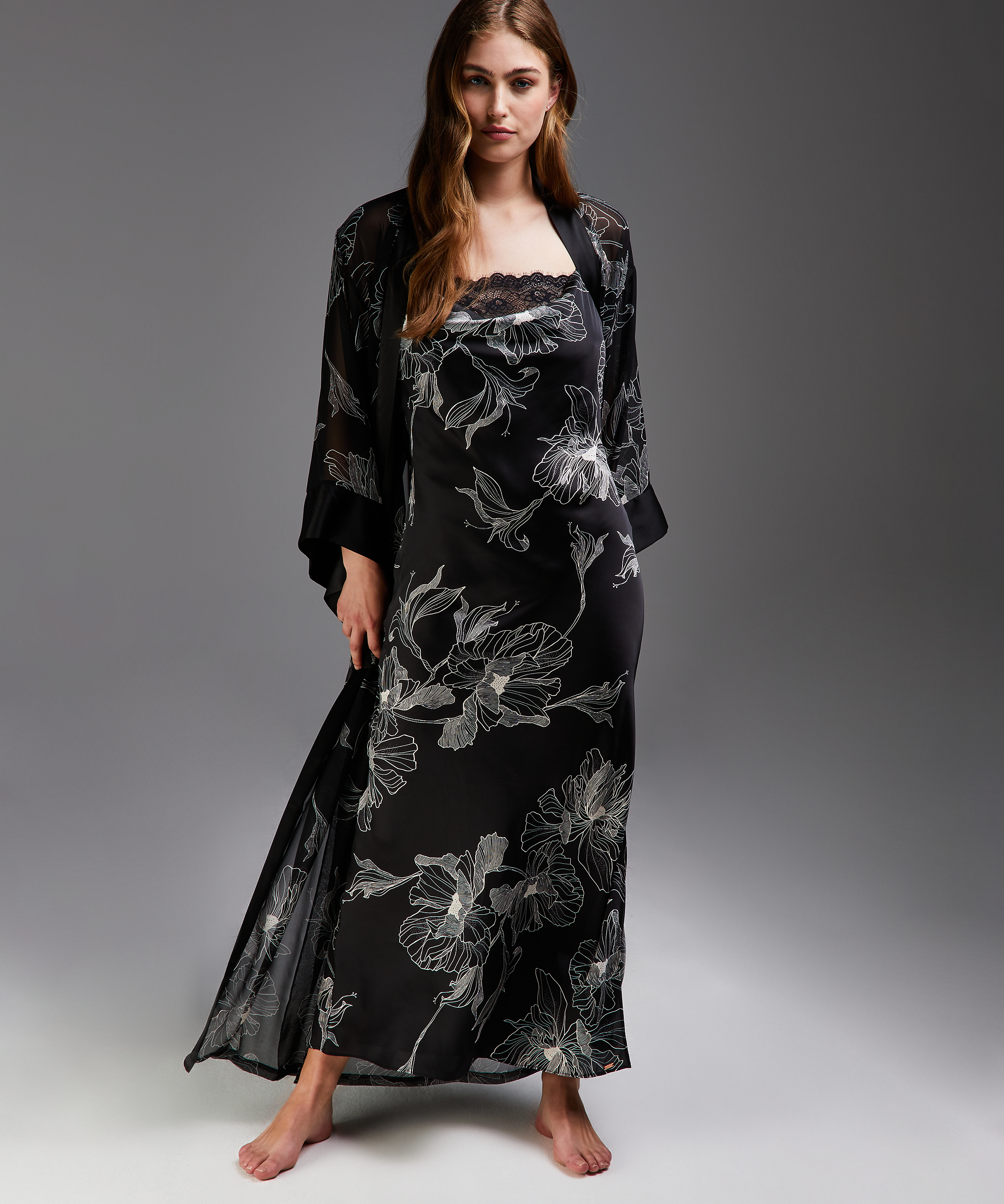 Lotus long chiffon kimono, Black, main