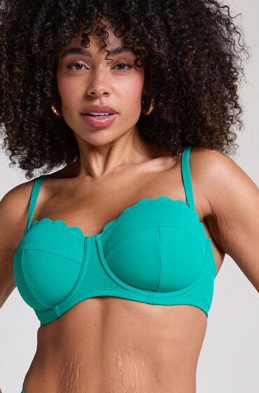 Hunkemöller Scallop Padded Strapless Underwired Bikini Top Cup E + Green