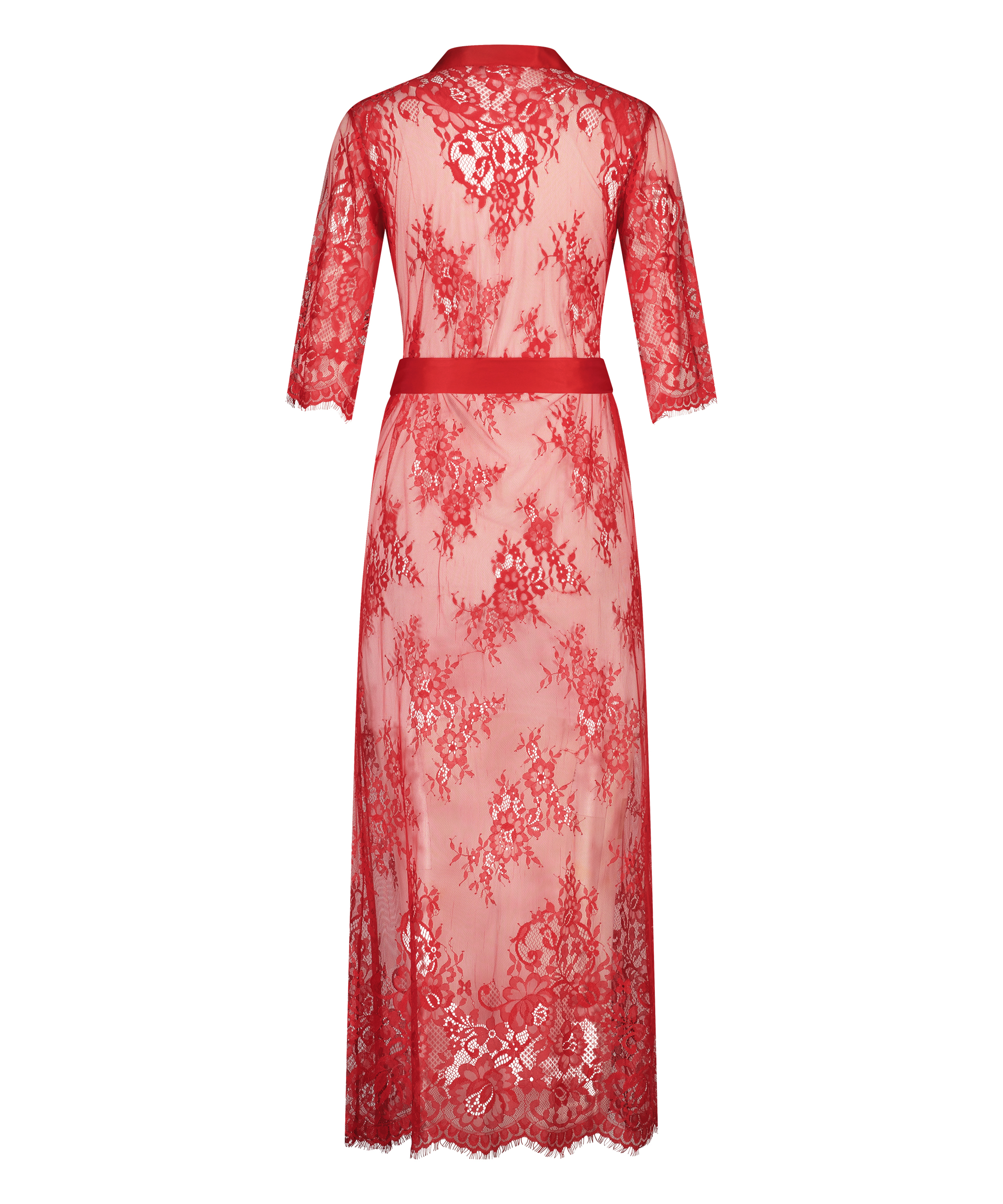 Long Allover Lace Kimono, Red, main